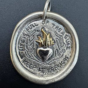 Waxing Poetic Charm Life is Full of Treasure Silver Toned Pendant Never Worn